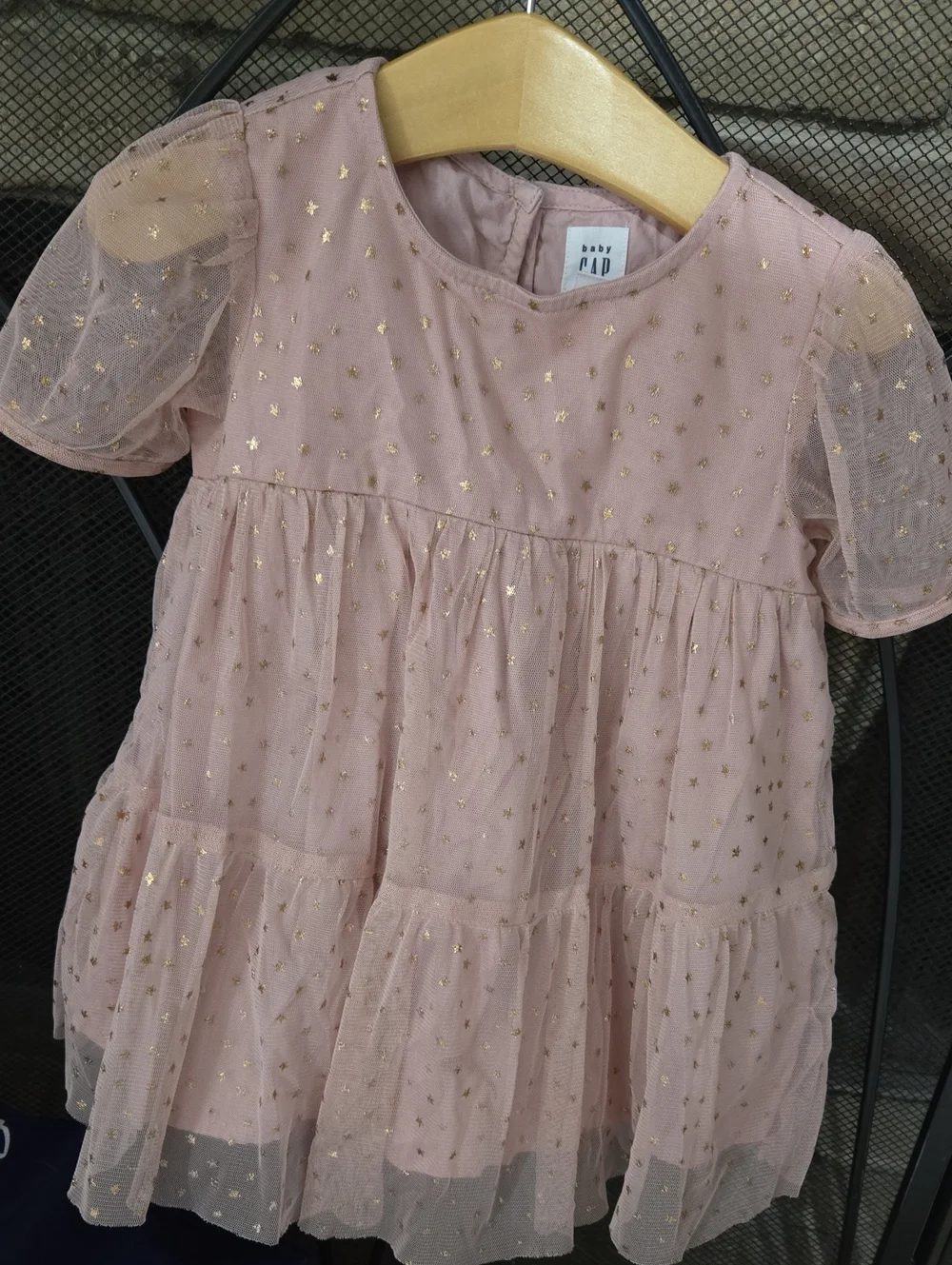 GAP Baby Light Pink Tulle Dress with Gold Stars Dusty Pink Color 18/24m